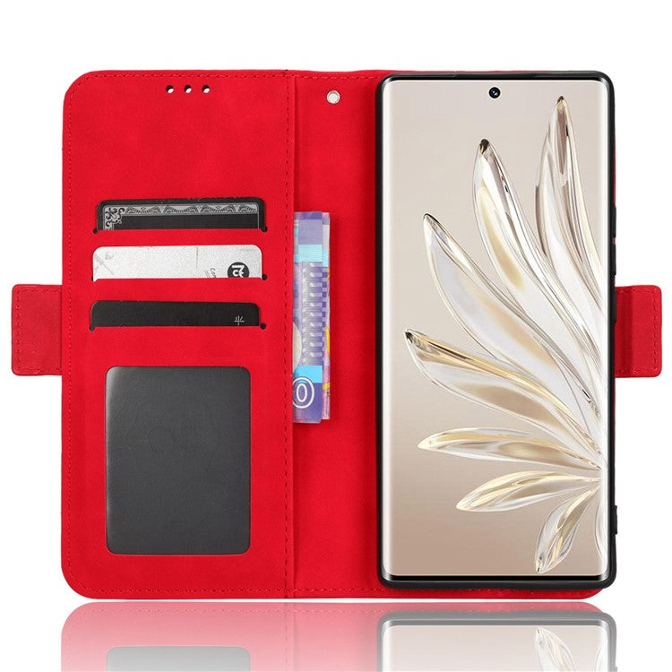 PU Leather Phone Shell for Honor 70 5G, Multiple Card Slots Stable Stand Wallet Phone Drop-proof Cover - Red