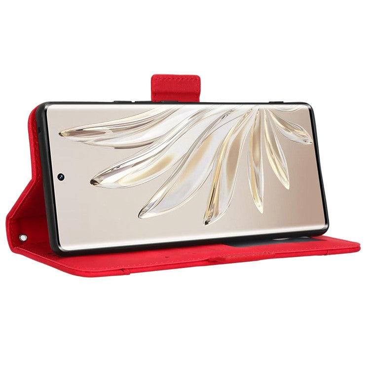 PU Leather Phone Shell for Honor 70 5G, Multiple Card Slots Stable Stand Wallet Phone Drop-proof Cover - Red