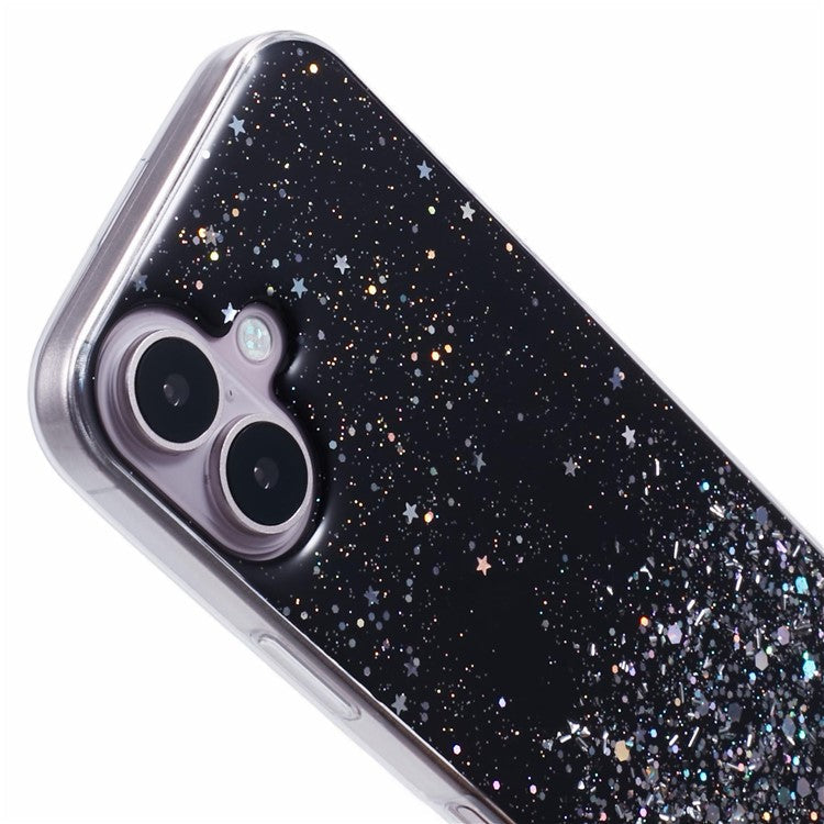 AW Series For iPhone 16 Plus Case Soft TPU Sparkle Epoxy Phone Cover with Lanyard - Black