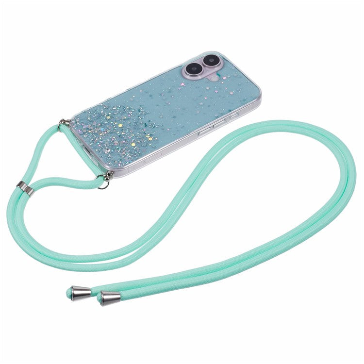 AW Series For iPhone 16 Plus Case Soft TPU Sparkle Epoxy Phone Cover with Lanyard - Green