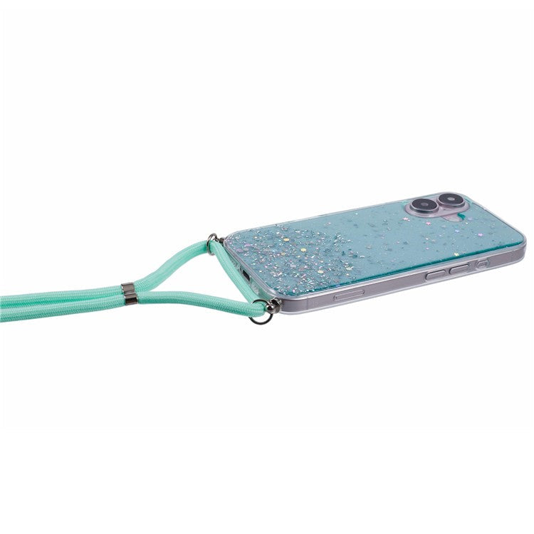 AW Series For iPhone 16 Plus Case Soft TPU Sparkle Epoxy Phone Cover with Lanyard - Green