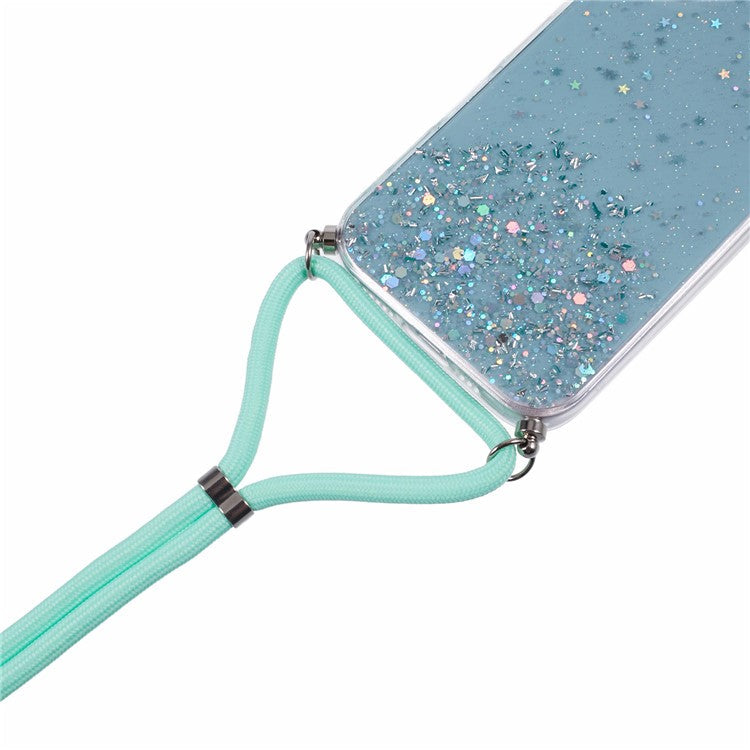 AW Series For iPhone 16 Plus Case Soft TPU Sparkle Epoxy Phone Cover with Lanyard - Green