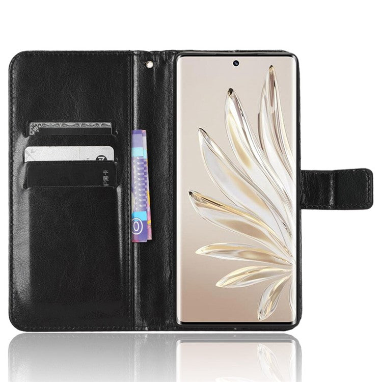 For Honor 70 5G Crazy Horse Texture Full Protection PU Leather Case Phone Stand Wallet Cover - Black