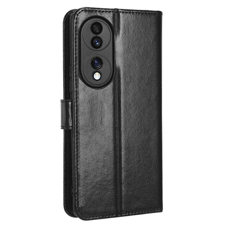 For Honor 70 5G Crazy Horse Texture Full Protection PU Leather Case Phone Stand Wallet Cover - Black
