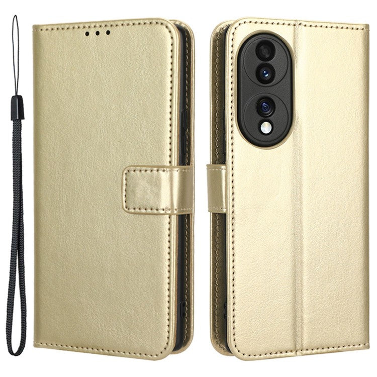 For Honor 70 5G Crazy Horse Texture Full Protection PU Leather Case Phone Stand Wallet Cover - Gold