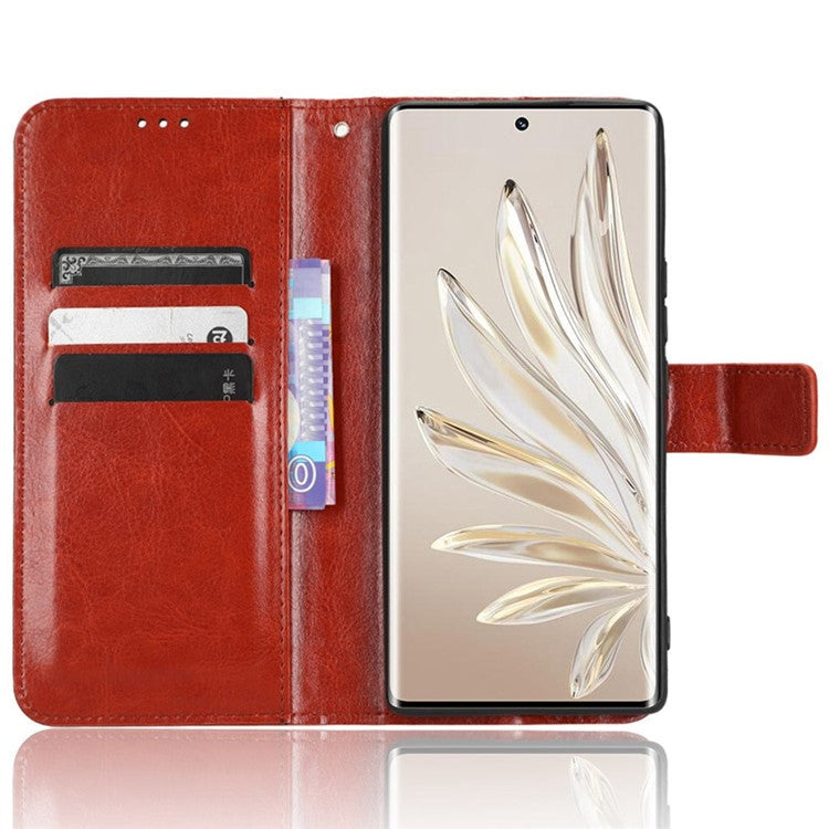 For Honor 70 5G Crazy Horse Texture Full Protection PU Leather Case Phone Stand Wallet Cover - Brown
