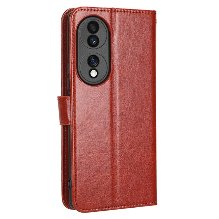 For Honor 70 5G Crazy Horse Texture Full Protection PU Leather Case Phone Stand Wallet Cover - Brown