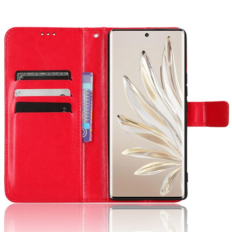 For Honor 70 5G Crazy Horse Texture Full Protection PU Leather Case Phone Stand Wallet Cover - Red