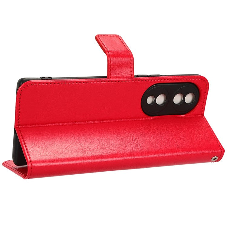 For Honor 70 5G Crazy Horse Texture Full Protection PU Leather Case Phone Stand Wallet Cover - Red