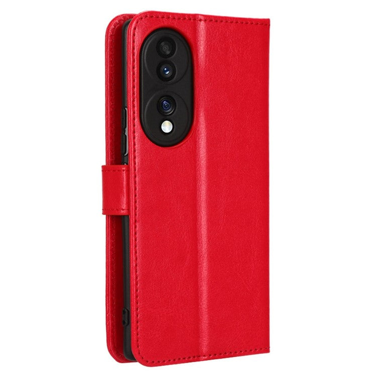 For Honor 70 5G Crazy Horse Texture Full Protection PU Leather Case Phone Stand Wallet Cover - Red