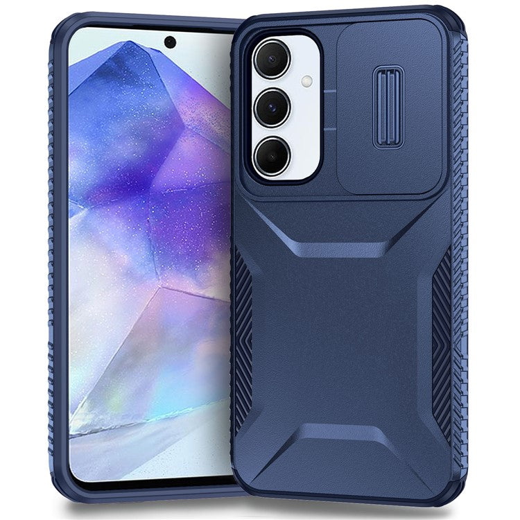 For Samsung Galaxy A55 5G Case Slide Lens Cover Design TPU+PC Phone Protector - Blue