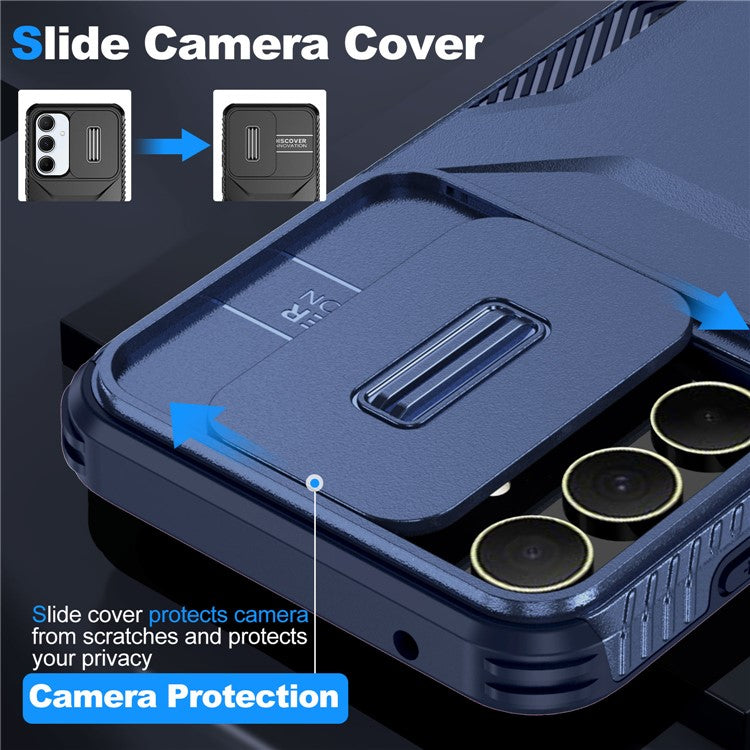 For Samsung Galaxy A55 5G Case Slide Lens Cover Design TPU+PC Phone Protector - Blue