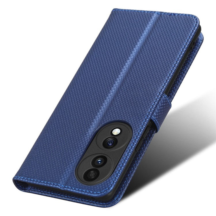 For Honor 70 5G Diamond Texture Phone Wallet Shockproof Shell PU Leather Stand Case with Wrist Strap - Blue