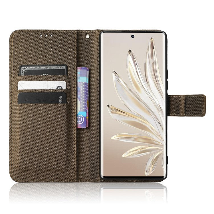 For Honor 70 5G Diamond Texture Phone Wallet Shockproof Shell PU Leather Stand Case with Wrist Strap - Brown