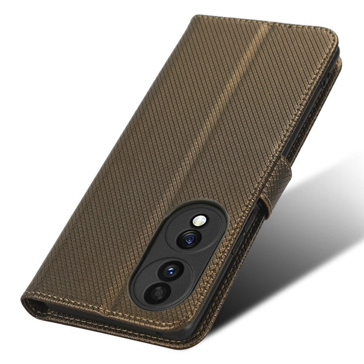 For Honor 70 5G Diamond Texture Phone Wallet Shockproof Shell PU Leather Stand Case with Wrist Strap - Brown