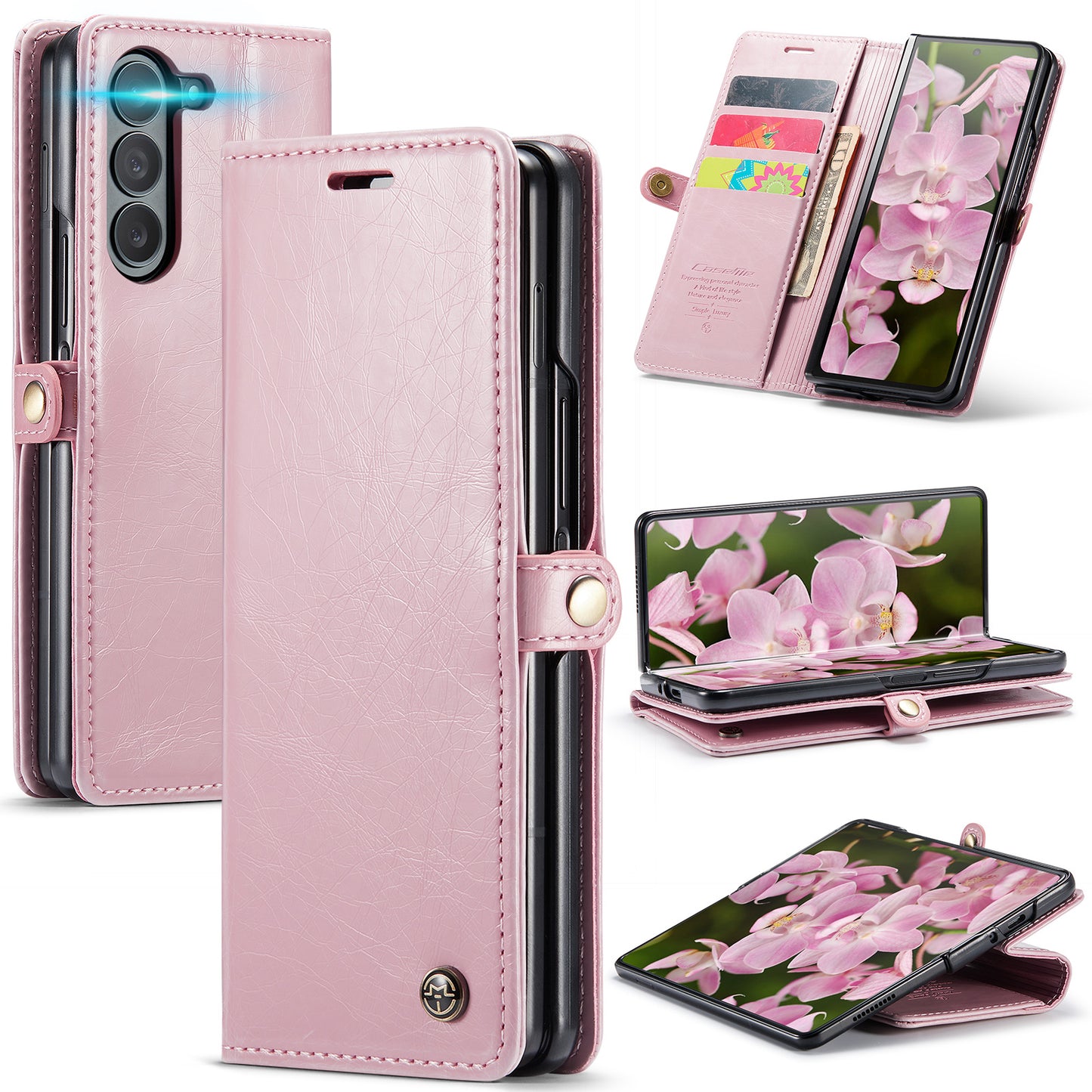 CASEME 003 Series For Samsung Galaxy Z Fold6 5G PU Leather Case Stand Retro Wallet Phone Cover - Pink