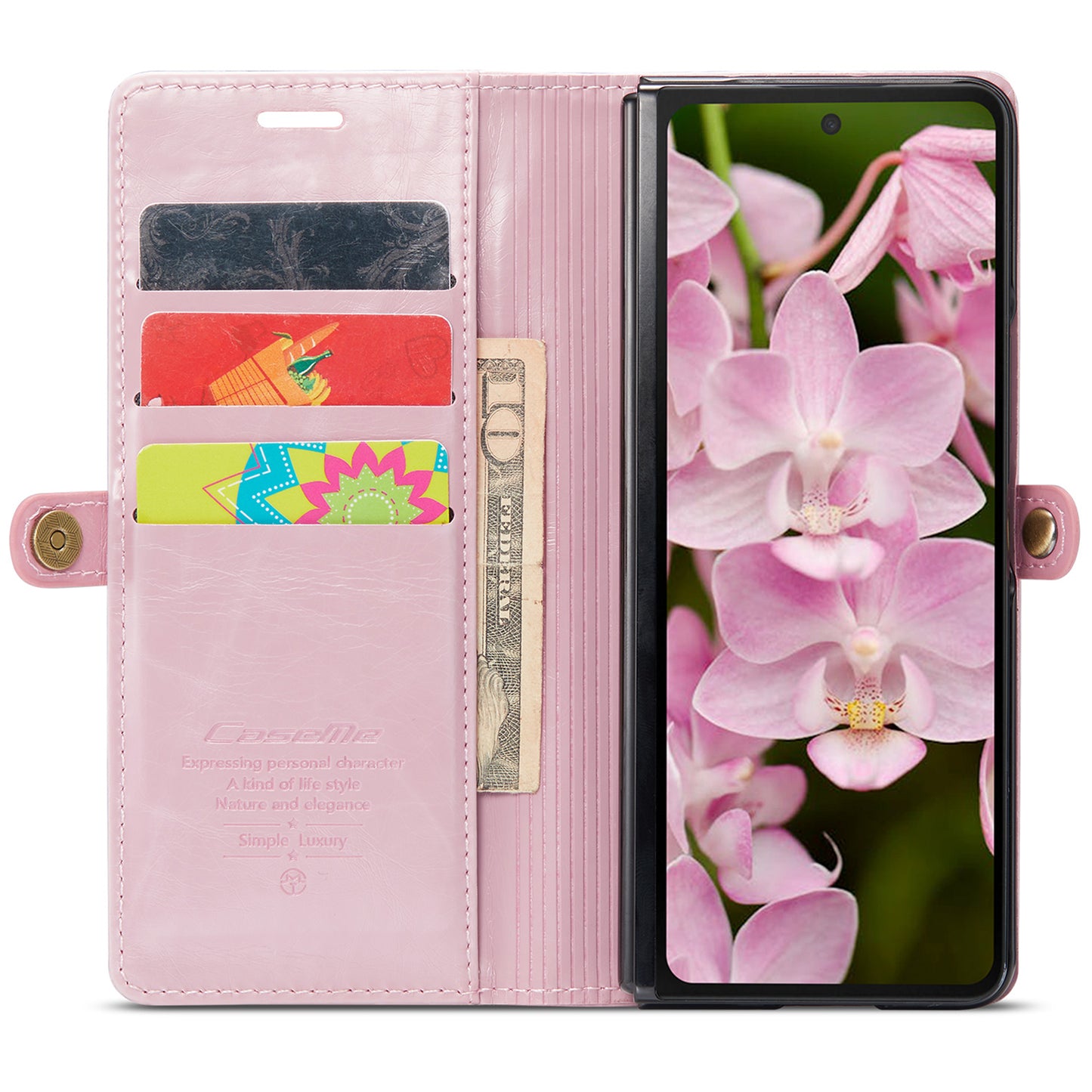 CASEME 003 Series For Samsung Galaxy Z Fold6 5G PU Leather Case Stand Retro Wallet Phone Cover - Pink