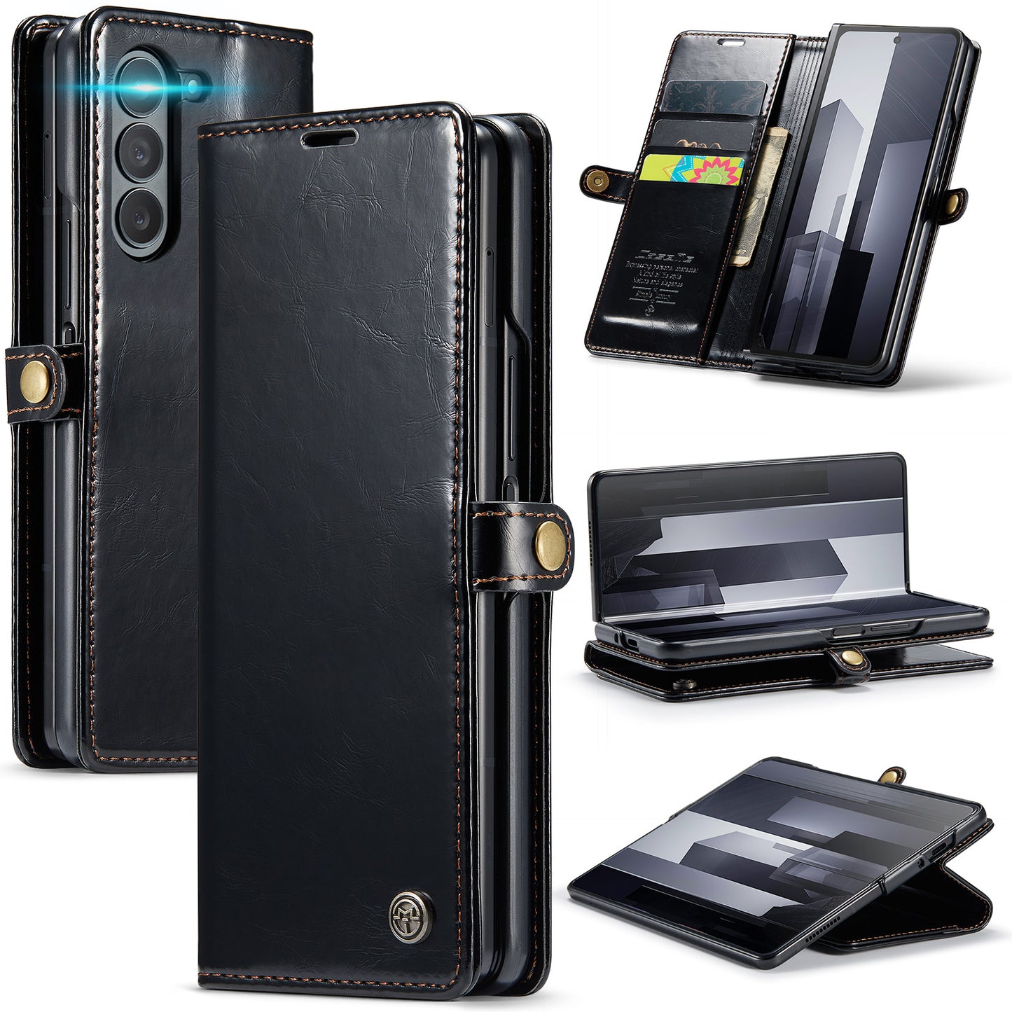 CASEME 003 Series For Samsung Galaxy Z Fold6 5G PU Leather Case Stand Retro Wallet Phone Cover - Black