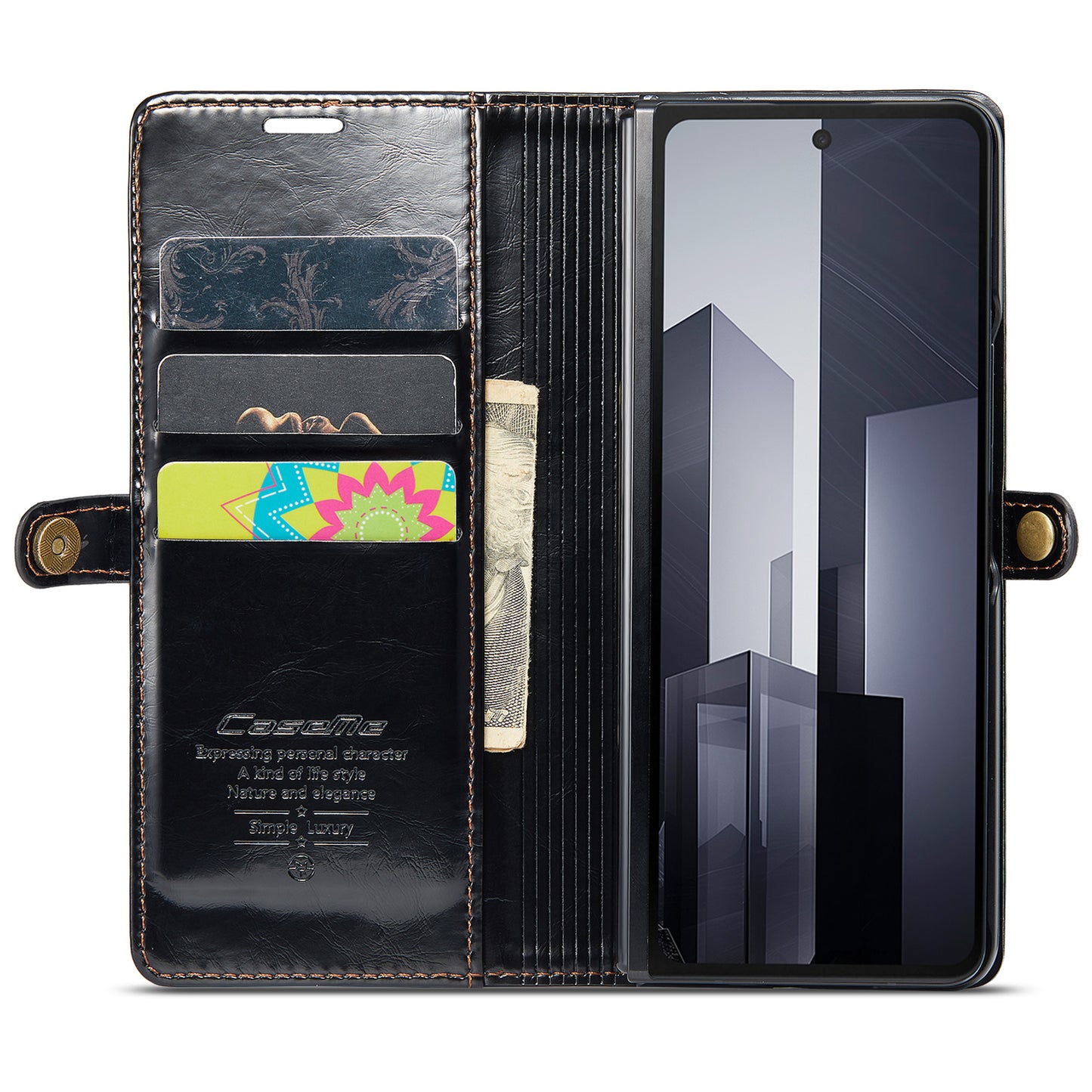 CASEME 003 Series For Samsung Galaxy Z Fold6 5G PU Leather Case Stand Retro Wallet Phone Cover - Black