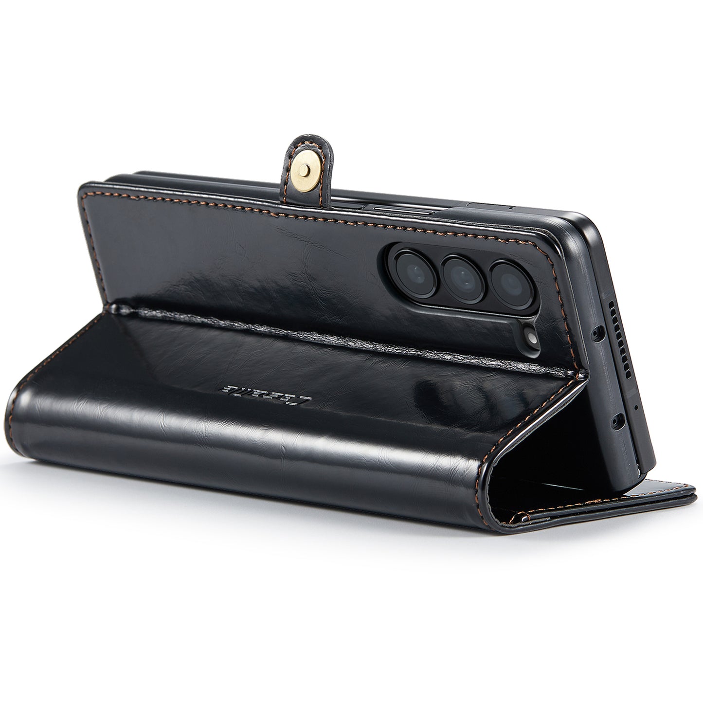 CASEME 003 Series For Samsung Galaxy Z Fold6 5G PU Leather Case Stand Retro Wallet Phone Cover - Black