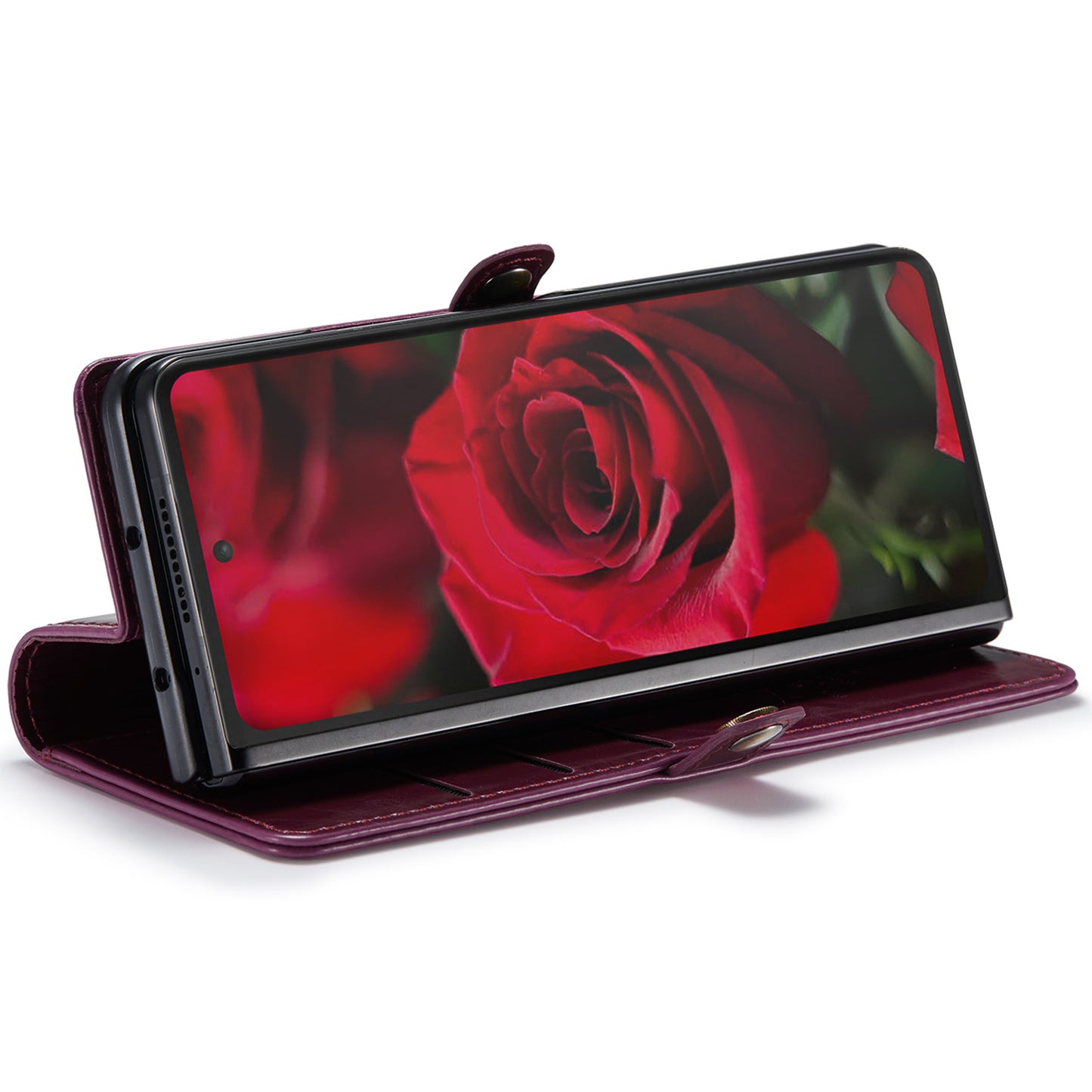 CASEME 003 Series For Samsung Galaxy Z Fold6 5G PU Leather Case Stand Retro Wallet Phone Cover - Wine Red