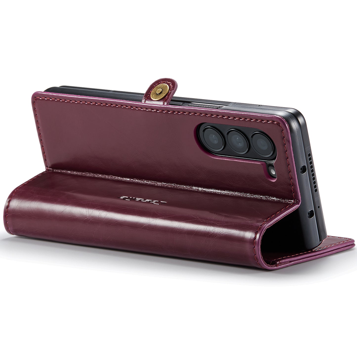 CASEME 003 Series For Samsung Galaxy Z Fold6 5G PU Leather Case Stand Retro Wallet Phone Cover - Wine Red