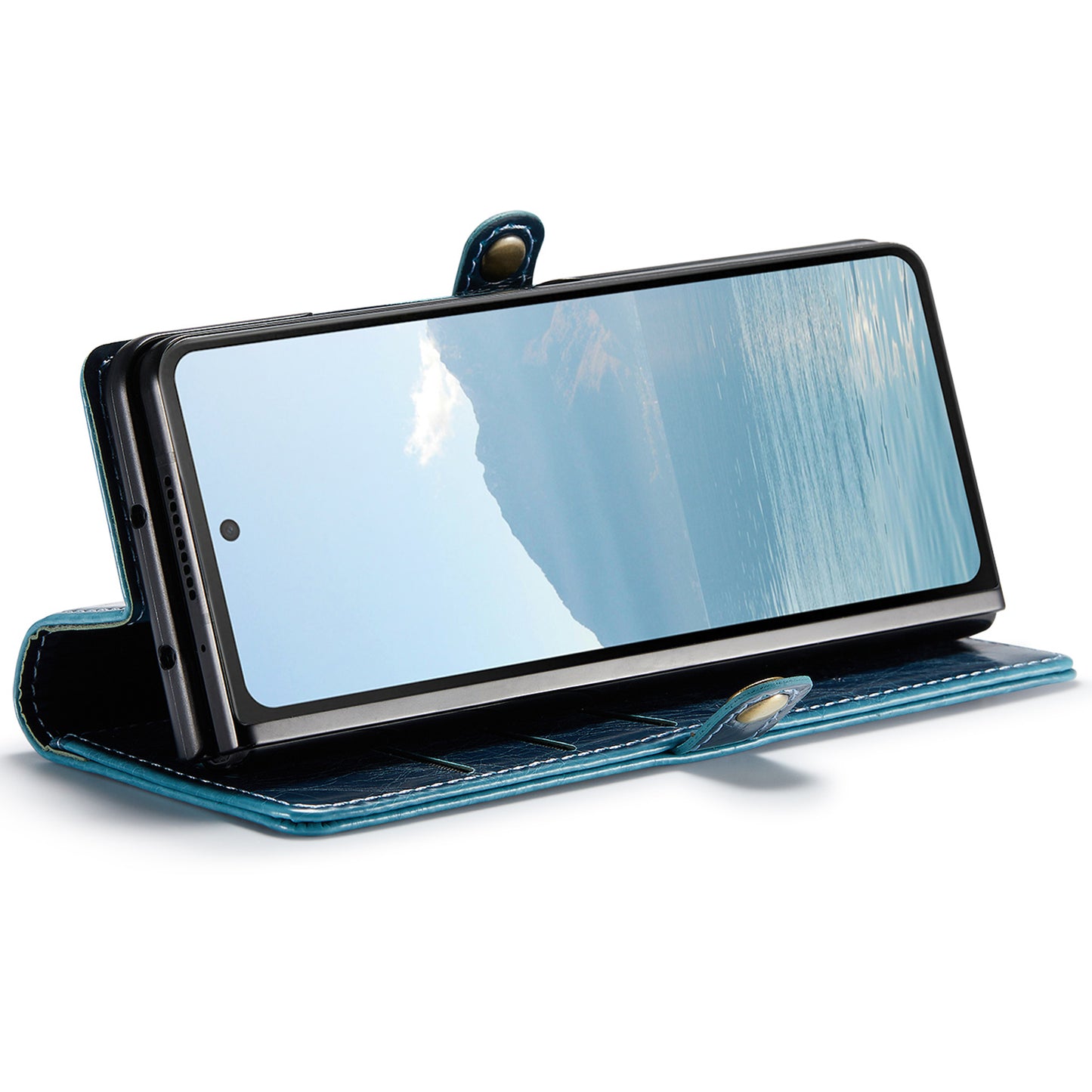 CASEME 003 Series For Samsung Galaxy Z Fold6 5G PU Leather Case Stand Retro Wallet Phone Cover - Blue