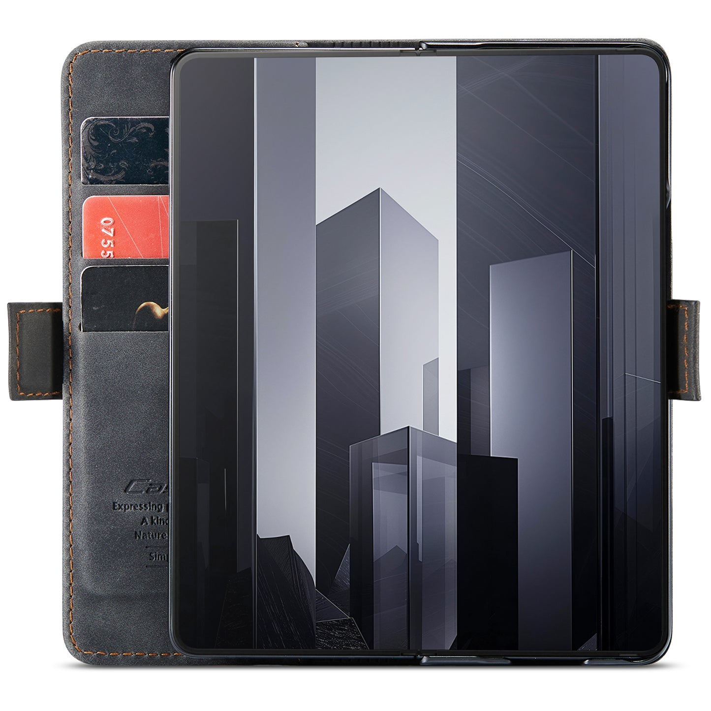 CASEME 013 Series For Samsung Galaxy Z Fold6 5G Phone Stand Case Shockproof PU Leather Cover Wallet - Black