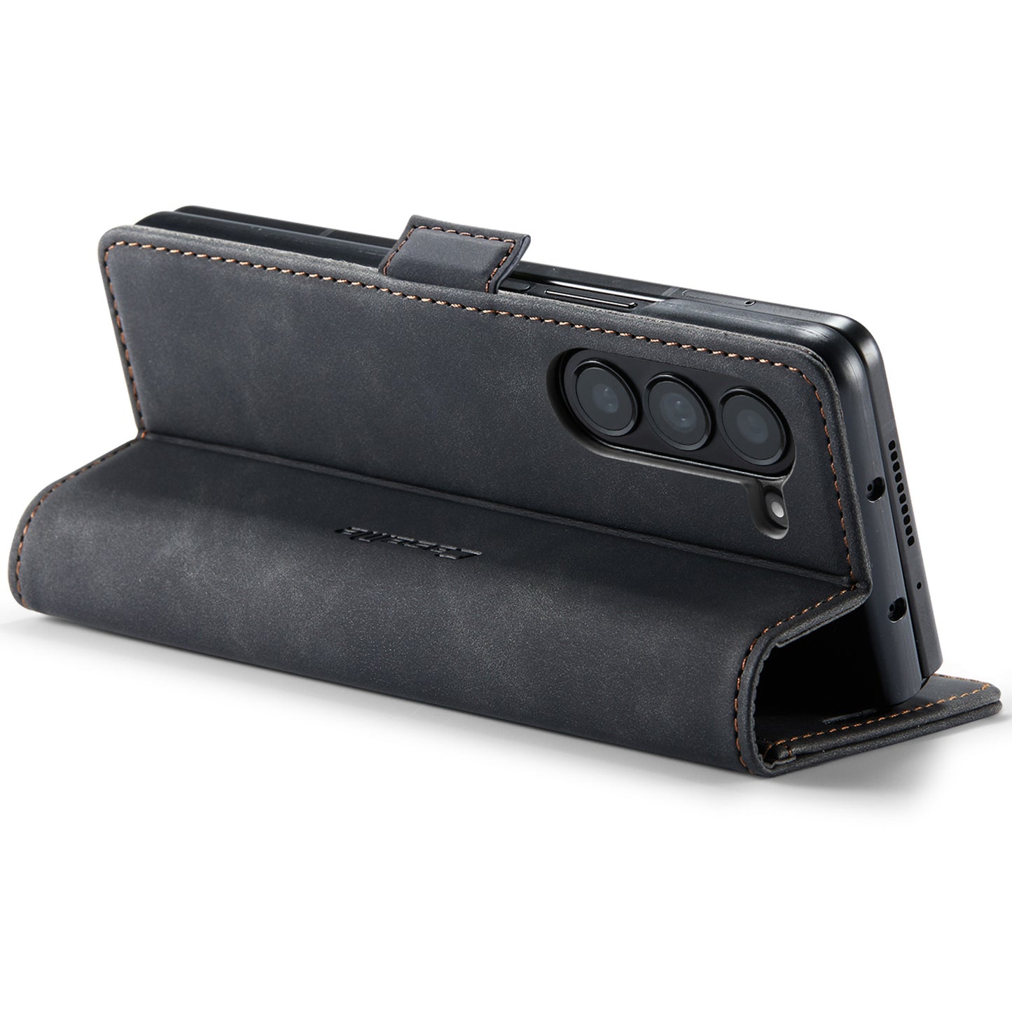 CASEME 013 Series For Samsung Galaxy Z Fold6 5G Phone Stand Case Shockproof PU Leather Cover Wallet - Black