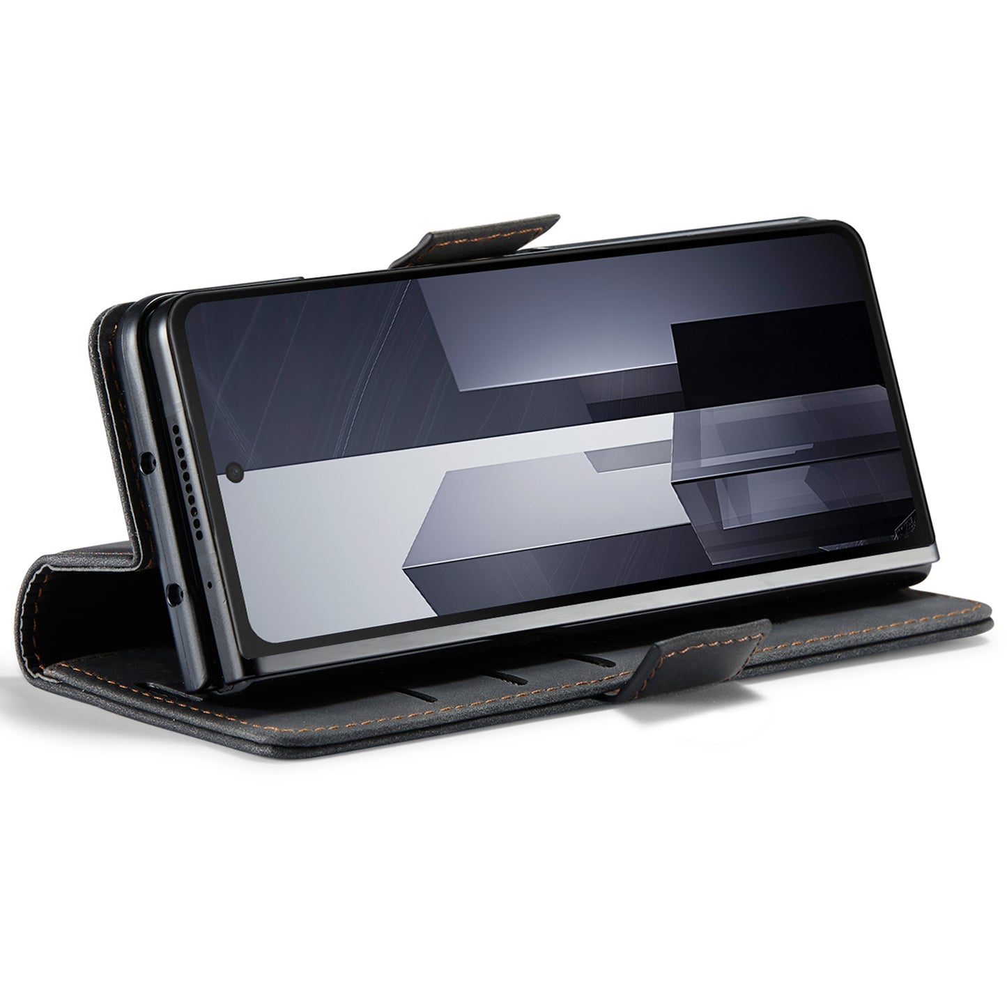 CASEME 013 Series For Samsung Galaxy Z Fold6 5G Phone Stand Case Shockproof PU Leather Cover Wallet - Black