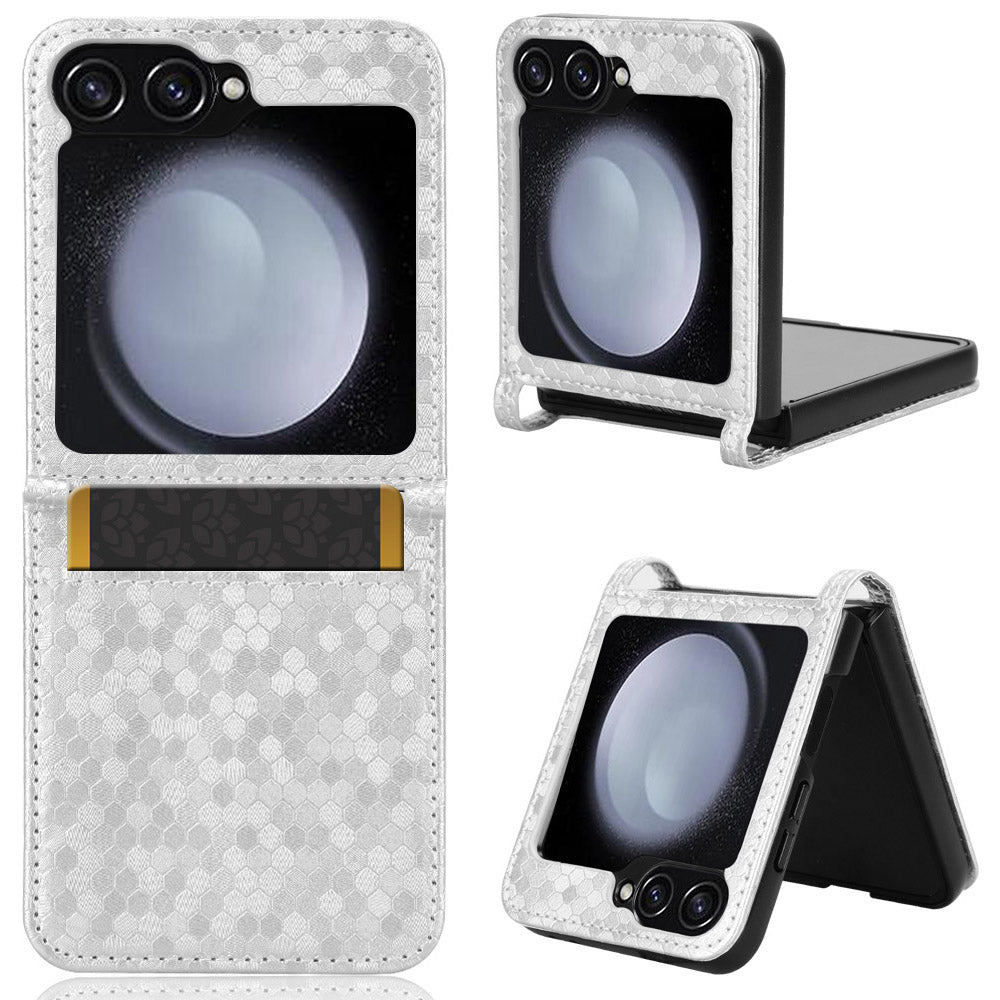 For Samsung Galaxy Z Flip6 5G Phone Case with Card Holder Imprinted Dot Pattern Leather Phone Cover - Silver