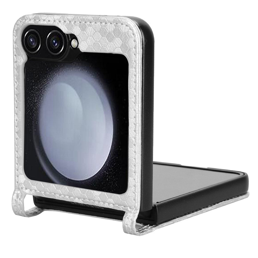 For Samsung Galaxy Z Flip6 5G Phone Case with Card Holder Imprinted Dot Pattern Leather Phone Cover - Silver