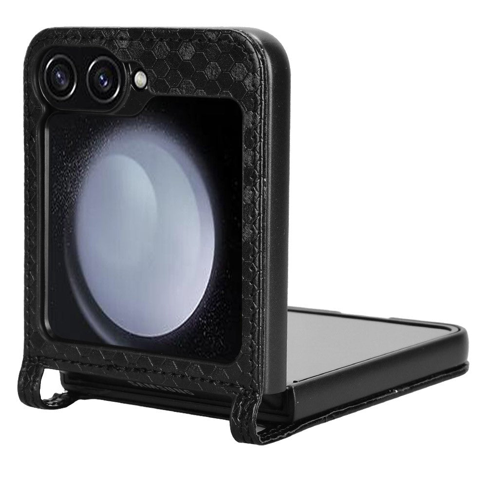 For Samsung Galaxy Z Flip7 FE 5G / Z Flip6 5G Phone Case with Card Holder Imprinted Dot Pattern Leather Phone Cover - Black