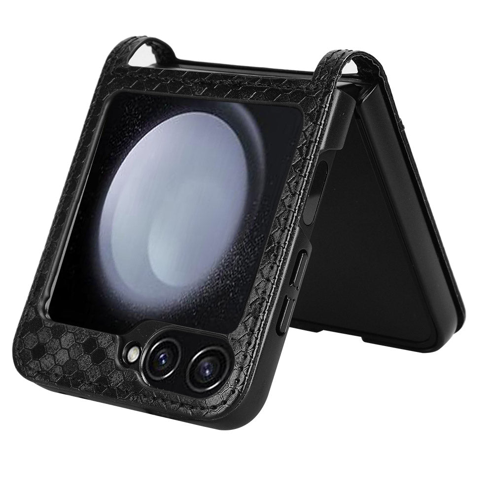 For Samsung Galaxy Z Flip6 5G Phone Case with Card Holder Imprinted Dot Pattern Leather Phone Cover - Black