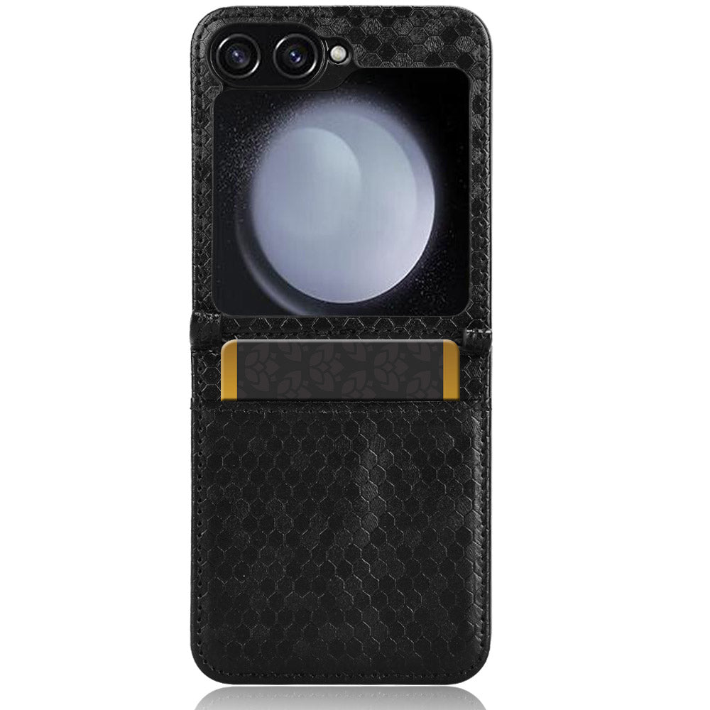 For Samsung Galaxy Z Flip6 5G Phone Case with Card Holder Imprinted Dot Pattern Leather Phone Cover - Black