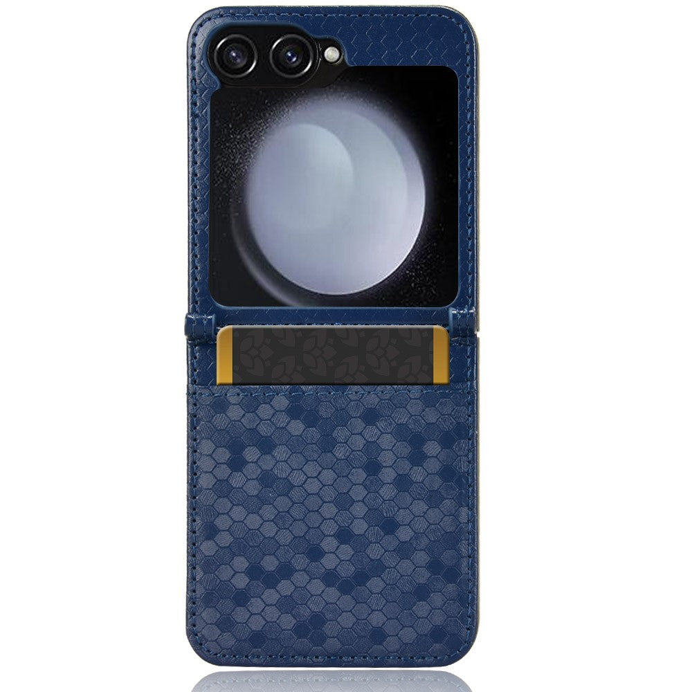 For Samsung Galaxy Z Flip7 FE 5G / Z Flip6 5G Phone Case with Card Holder Imprinted Dot Pattern Leather Phone Cover - Dark Blue
