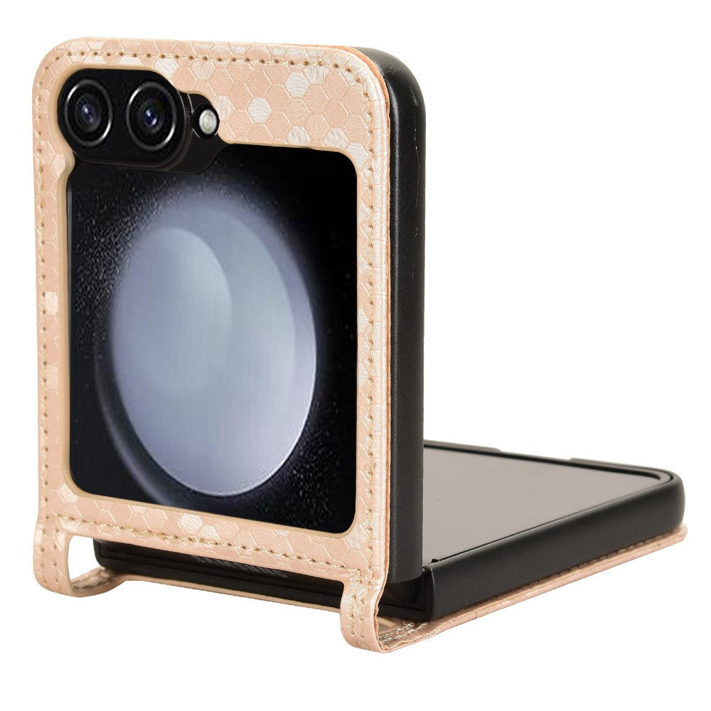 For Samsung Galaxy Z Flip7 FE 5G / Z Flip6 5G Phone Case with Card Holder Imprinted Dot Pattern Leather Phone Cover - Rose Gold