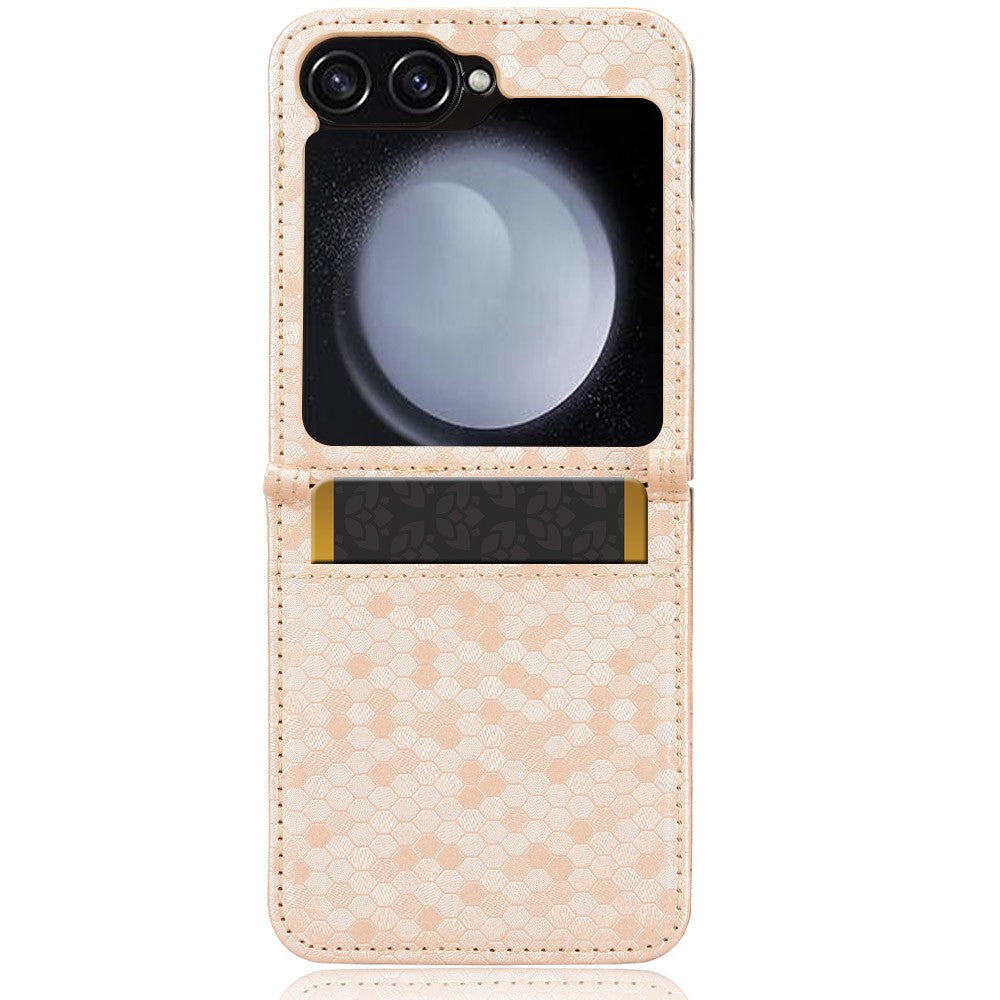 For Samsung Galaxy Z Flip7 FE 5G / Z Flip6 5G Phone Case with Card Holder Imprinted Dot Pattern Leather Phone Cover - Rose Gold