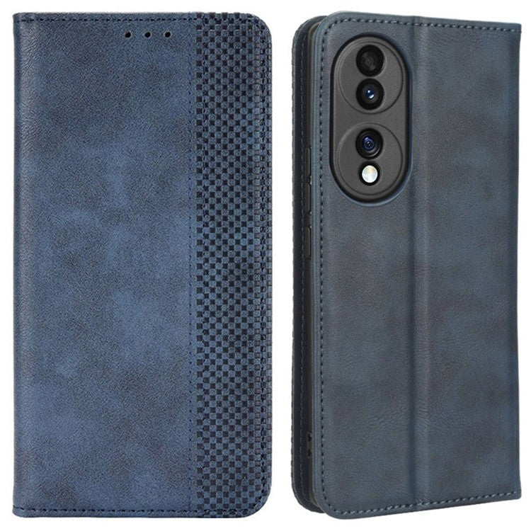 For Honor 70 5G Retro Texture Magnetic Absorption Case Imprinted Mosaic Wallet Stand Cell Phone Cover - Blue
