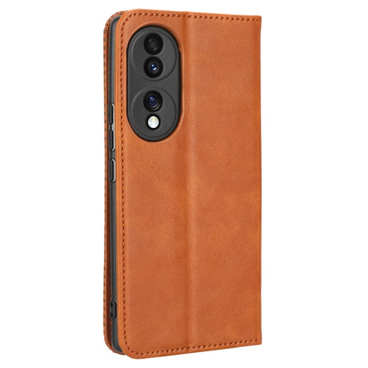 For Honor 70 5G Retro Texture Magnetic Absorption Case Imprinted Mosaic Wallet Stand Cell Phone Cover - Brown