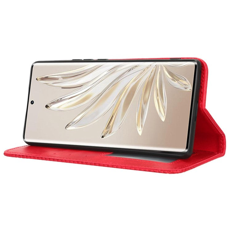 For Honor 70 5G Retro Texture Magnetic Absorption Case Imprinted Mosaic Wallet Stand Cell Phone Cover - Red