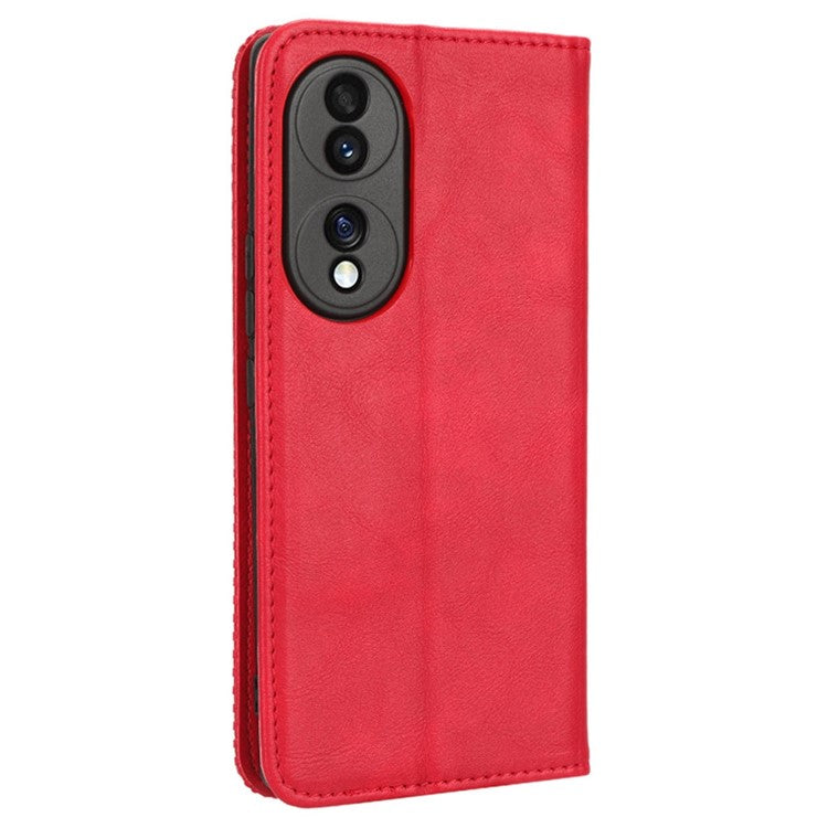 For Honor 70 5G Retro Texture Magnetic Absorption Case Imprinted Mosaic Wallet Stand Cell Phone Cover - Red
