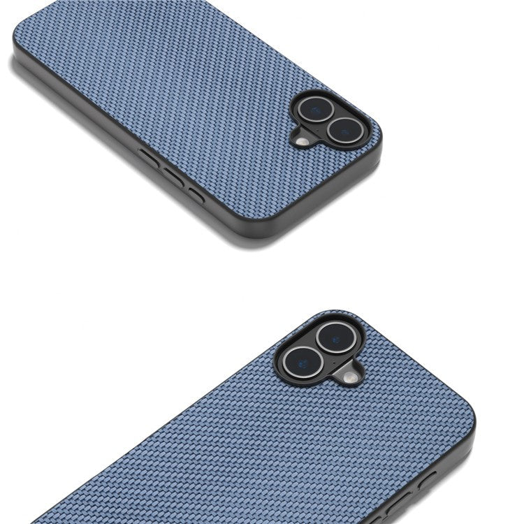 ABEEL For iPhone 16 Case Carbon Fiber Texture PU Covered Phone Shell - Baby Blue