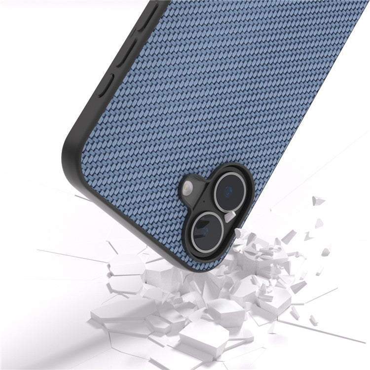 ABEEL For iPhone 16 Case Carbon Fiber Texture PU Covered Phone Shell - Baby Blue