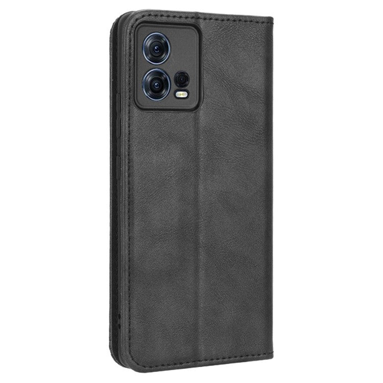 For Motorola Moto S30 Pro 5G / Edge 30 Fusion 5G Auto Closing Magnetic Shockproof Case Retro PU Leather Phone Wallet Stand Protective Cover - Black