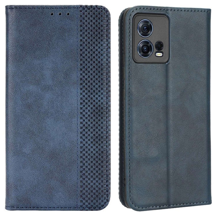 For Motorola Moto S30 Pro 5G / Edge 30 Fusion 5G Auto Closing Magnetic Shockproof Case Retro PU Leather Phone Wallet Stand Protective Cover - Blue
