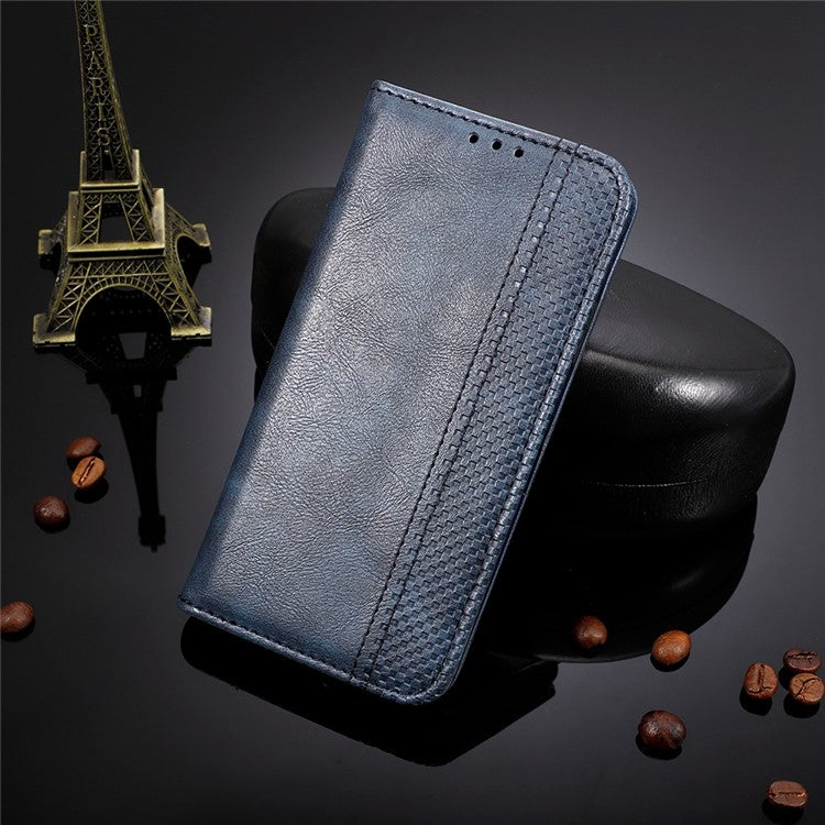 For Motorola Moto S30 Pro 5G / Edge 30 Fusion 5G Auto Closing Magnetic Shockproof Case Retro PU Leather Phone Wallet Stand Protective Cover - Blue