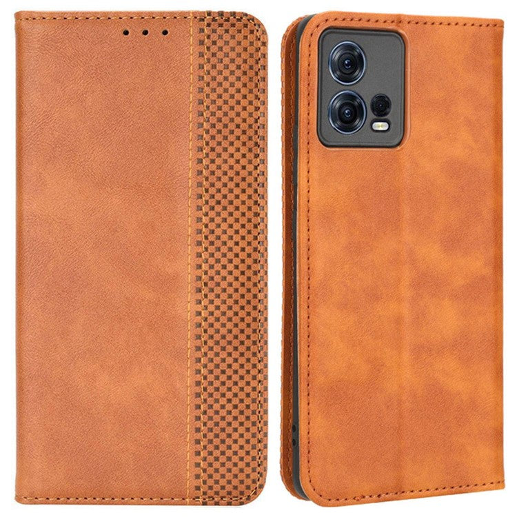 For Motorola Moto S30 Pro 5G / Edge 30 Fusion 5G Auto Closing Magnetic Shockproof Case Retro PU Leather Phone Wallet Stand Protective Cover - Brown