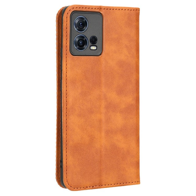 For Motorola Moto S30 Pro 5G / Edge 30 Fusion 5G Auto Closing Magnetic Shockproof Case Retro PU Leather Phone Wallet Stand Protective Cover - Brown