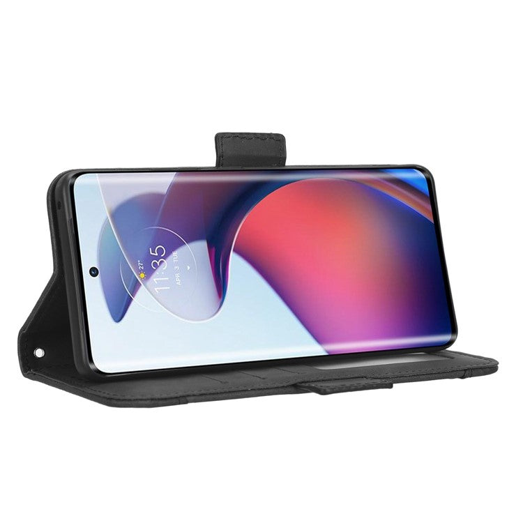 For Motorola Moto S30 Pro 5G / Edge 30 Fusion 5G PU Leather Multiple Card Slots Case Foldable Stand Wallet Phone Drop-proof Cover - Black
